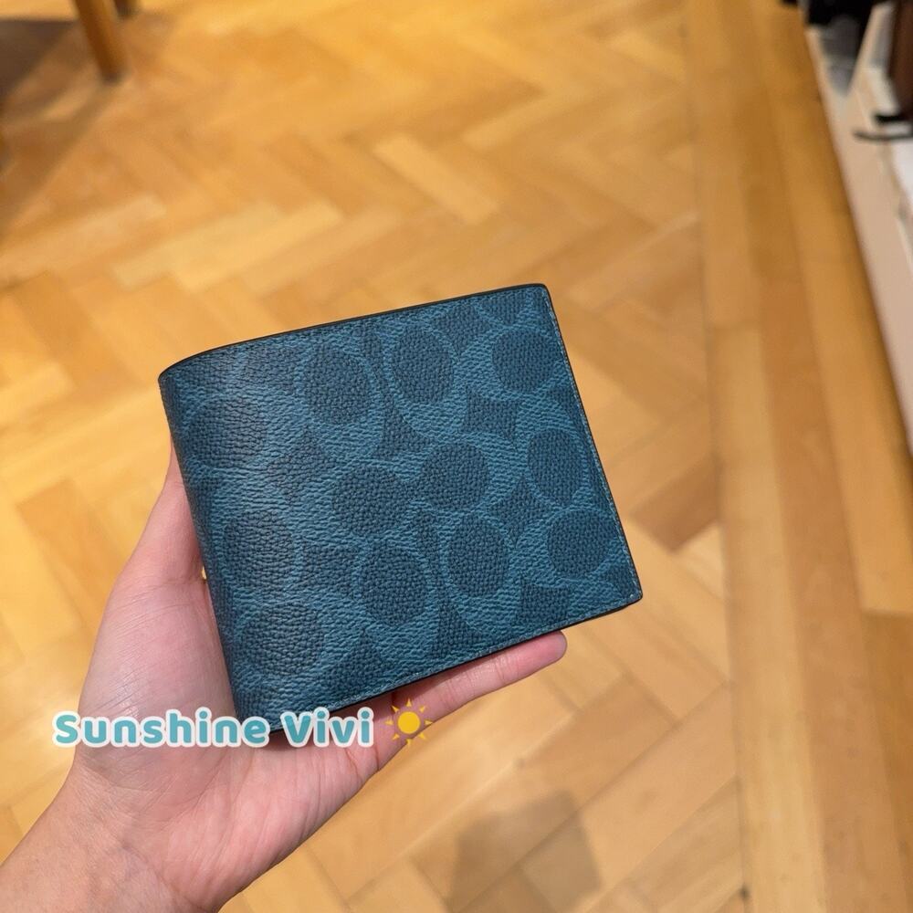 NWT Coach Men's 3-In-1 Wallet In Signature Canvas cw380 Aquamarine Teal